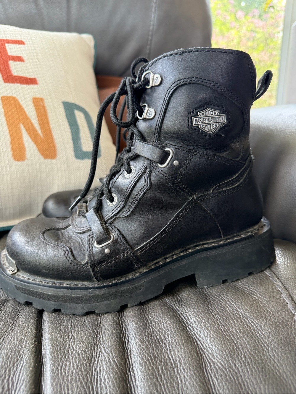 Harley-Davidson Women's Black Leather Lace-Up Side Zipper Motorcycle Boots
